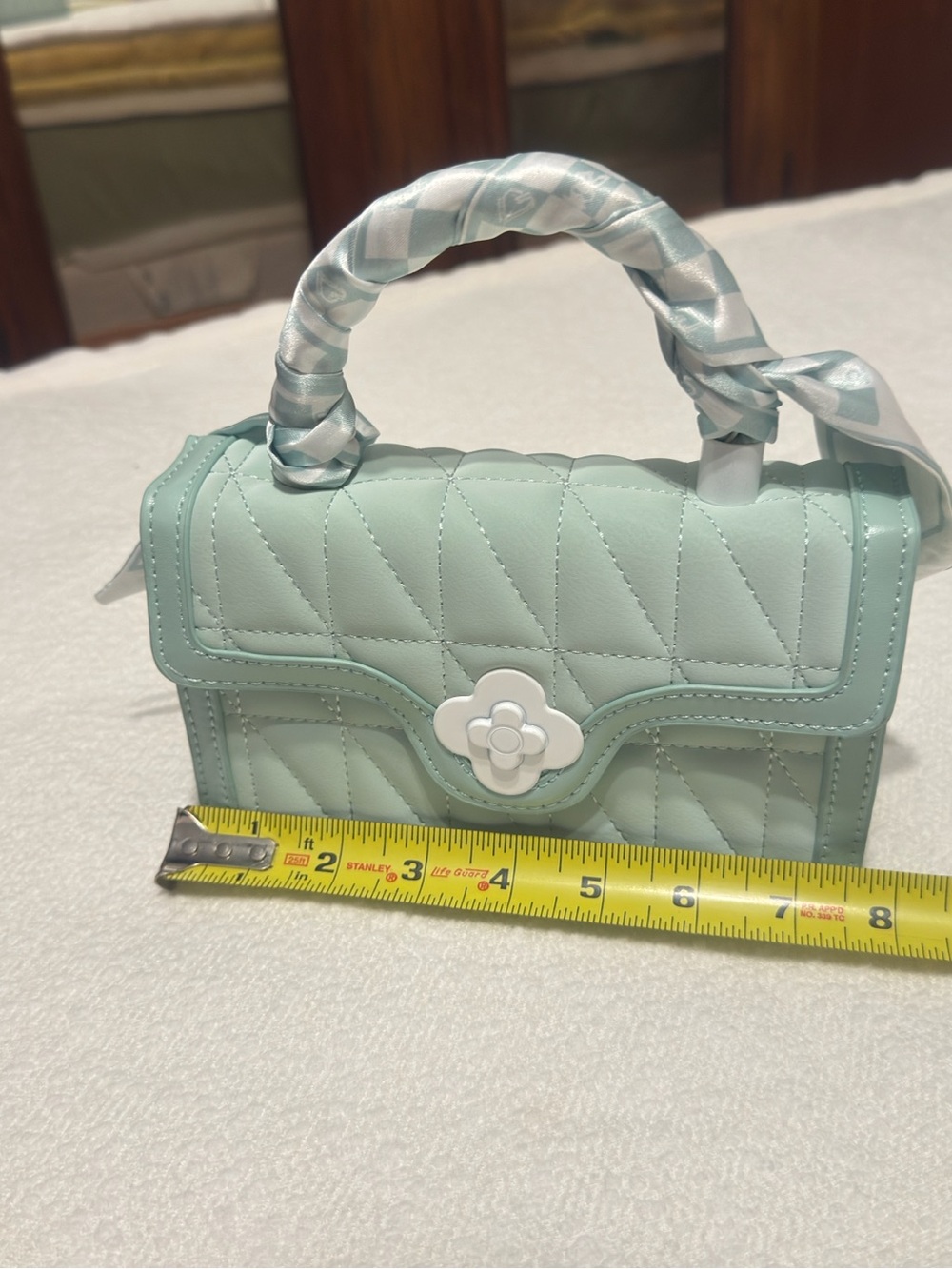 Mint Quilted Mini Top-Handle Bag with Floral Clasp - Picture 3 of 8
